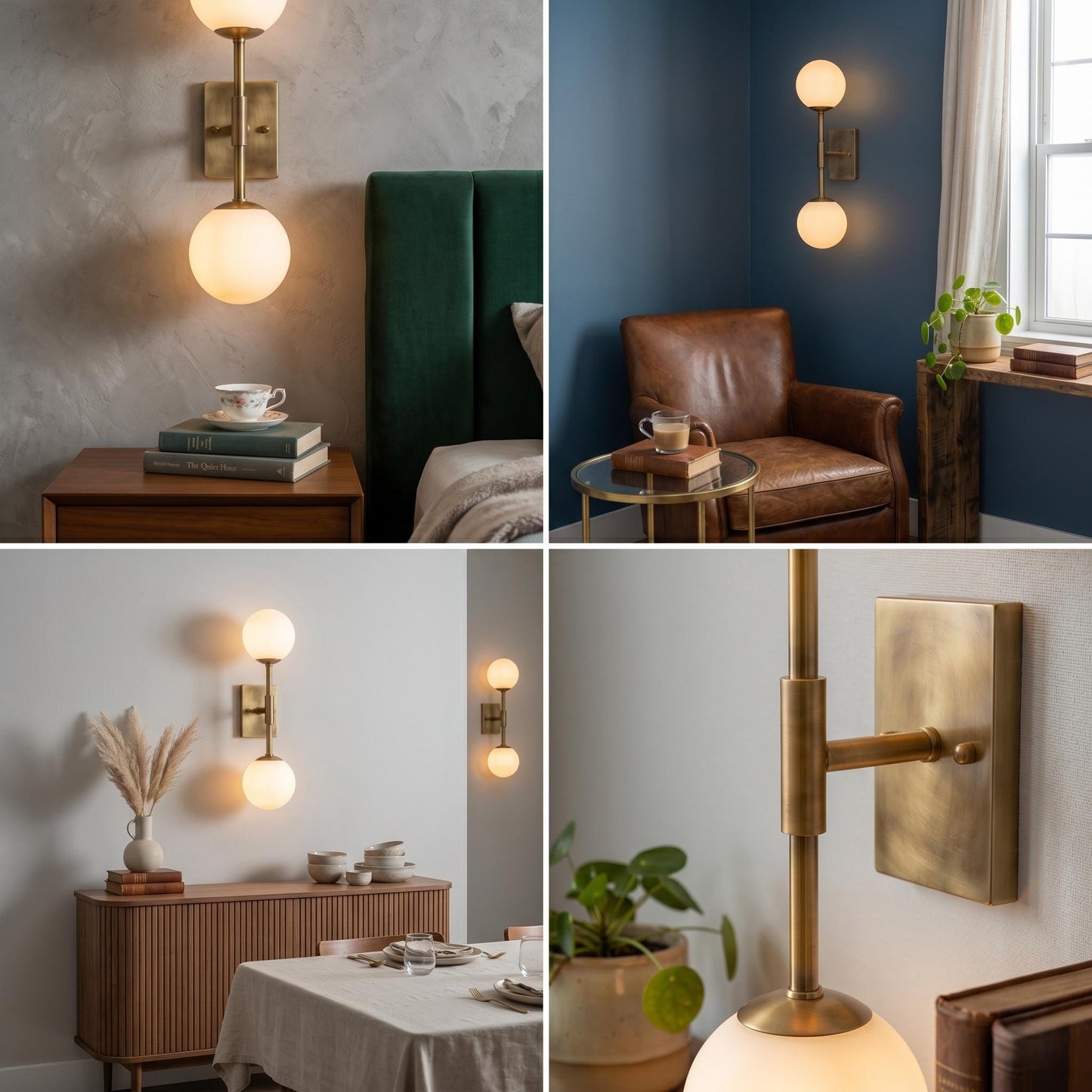 Minimal Brass Double Globe Sconce, Vertical Mid Century Wall Lamp, Luxury Lighting