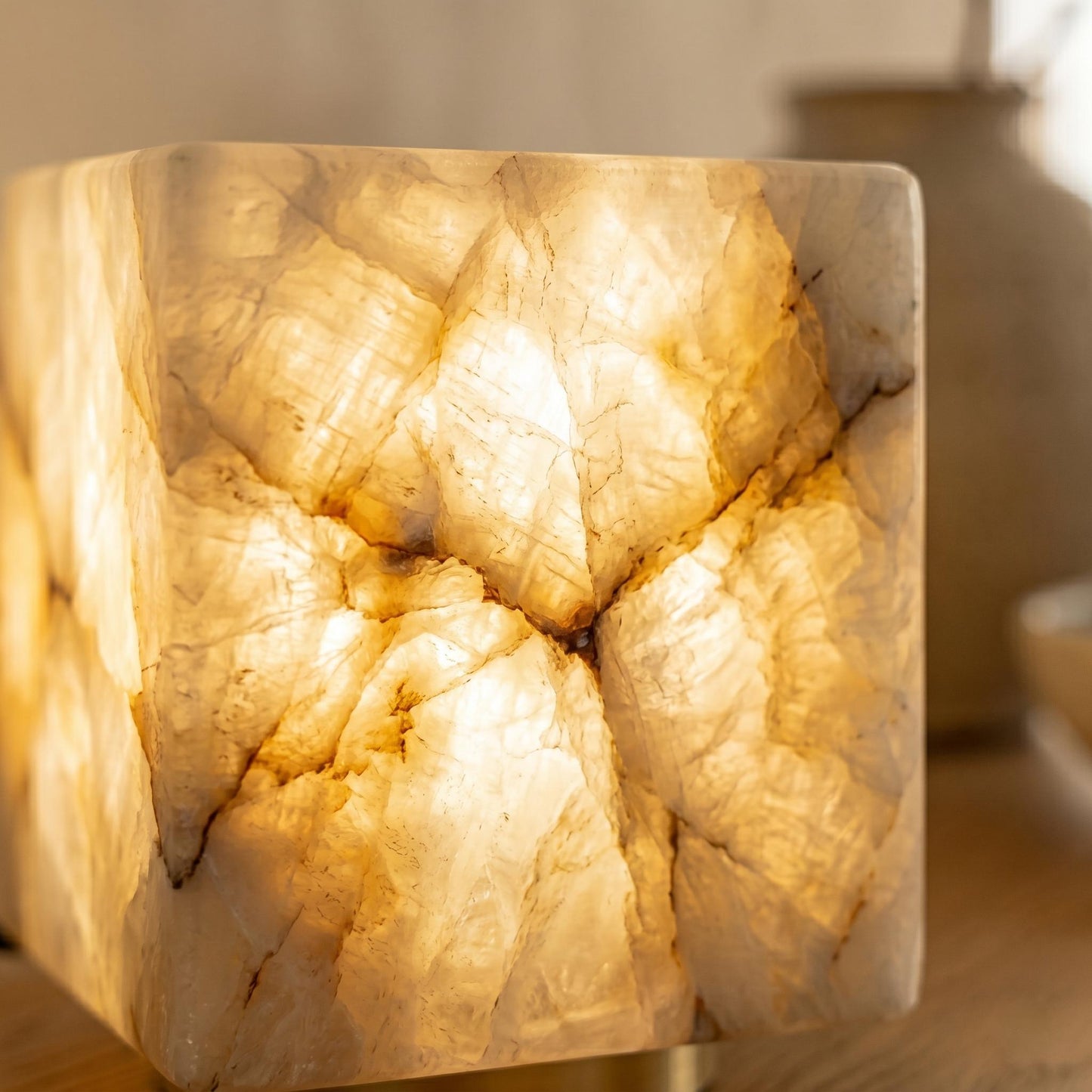Alabaster Cube Lamp, Stone Table Lamp, Modern Marble Lamp, Luxury Bedside Lamp, Natural Alabaster Accent Light, Minimal Desk Lamp