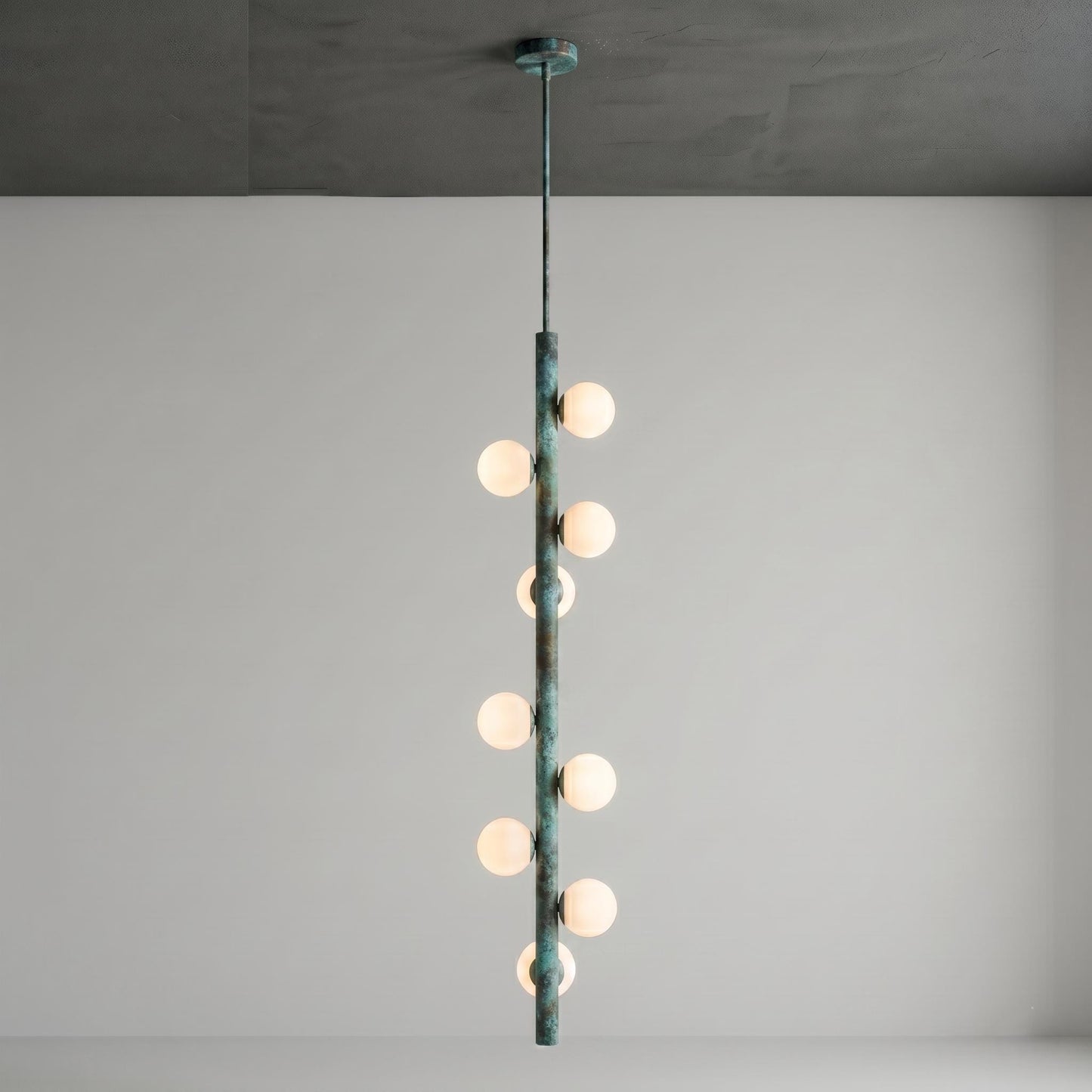 Luxury Brass Globe Chandelier | 76" Vertical Pendant Light, Opal Glass Globes