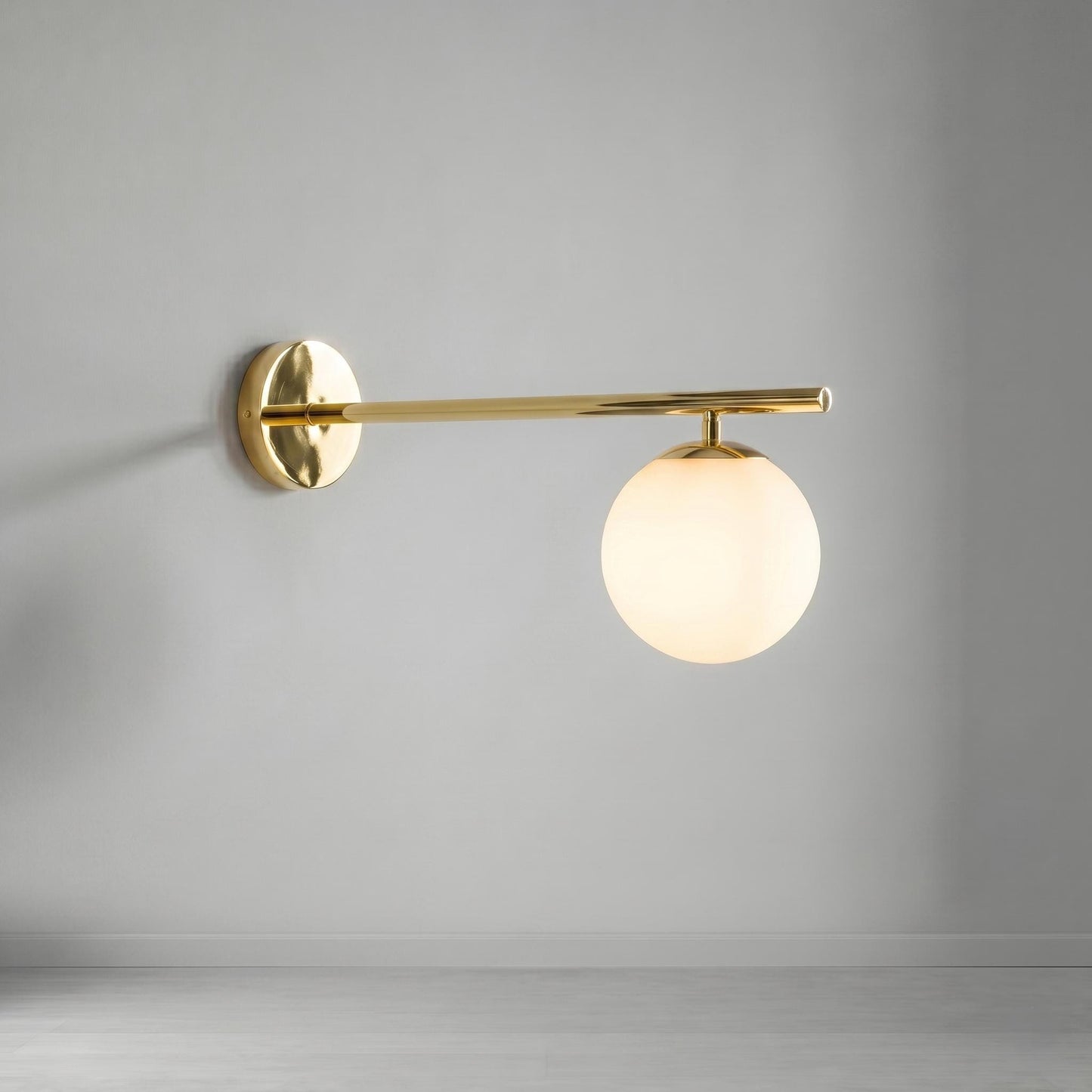 Brass Globe Wall Light – Mid Century Sconce – 6" Opal Glass – Bathroom Vanity Bedside Lighting