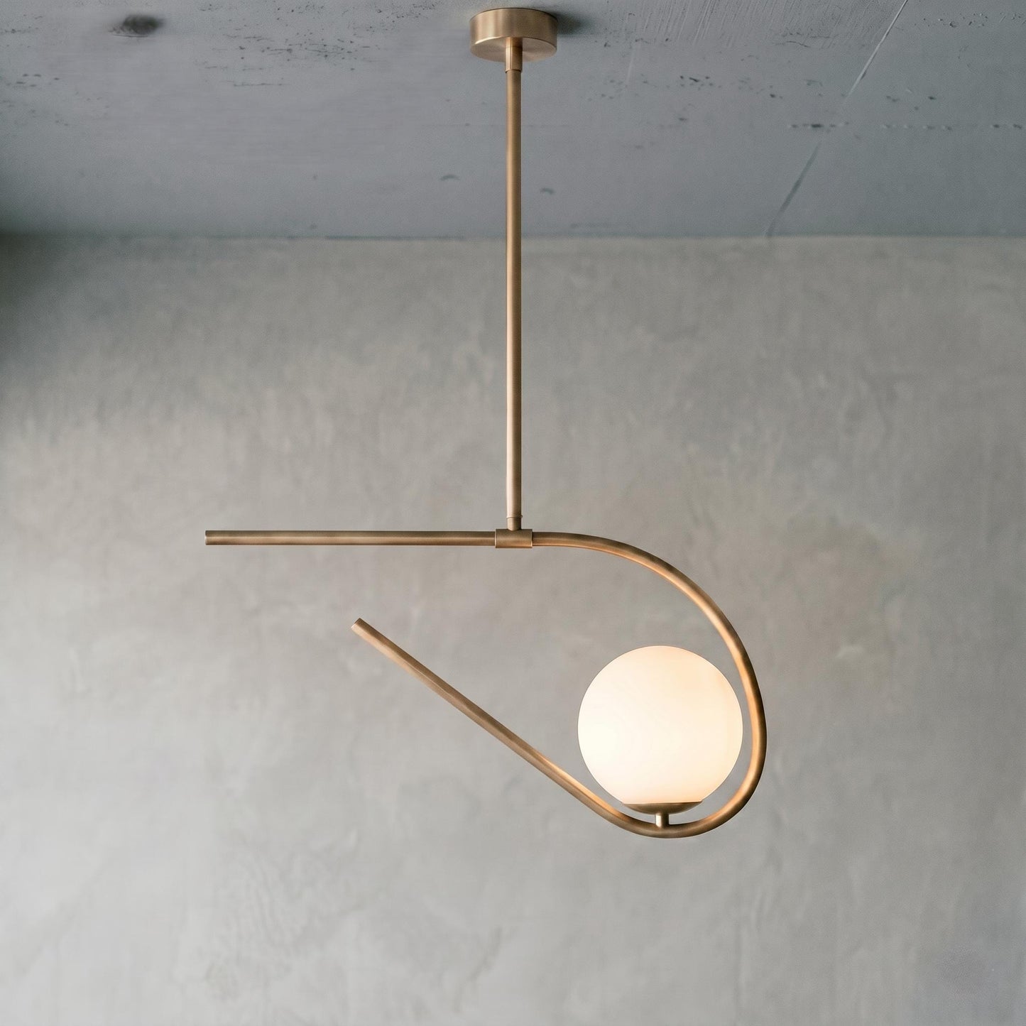 Sculptural Brass Chandelier – 6” Opal Globe Ceiling Light – Minimalist Artistic Pendant – Luxury Statement Lighting Fixture