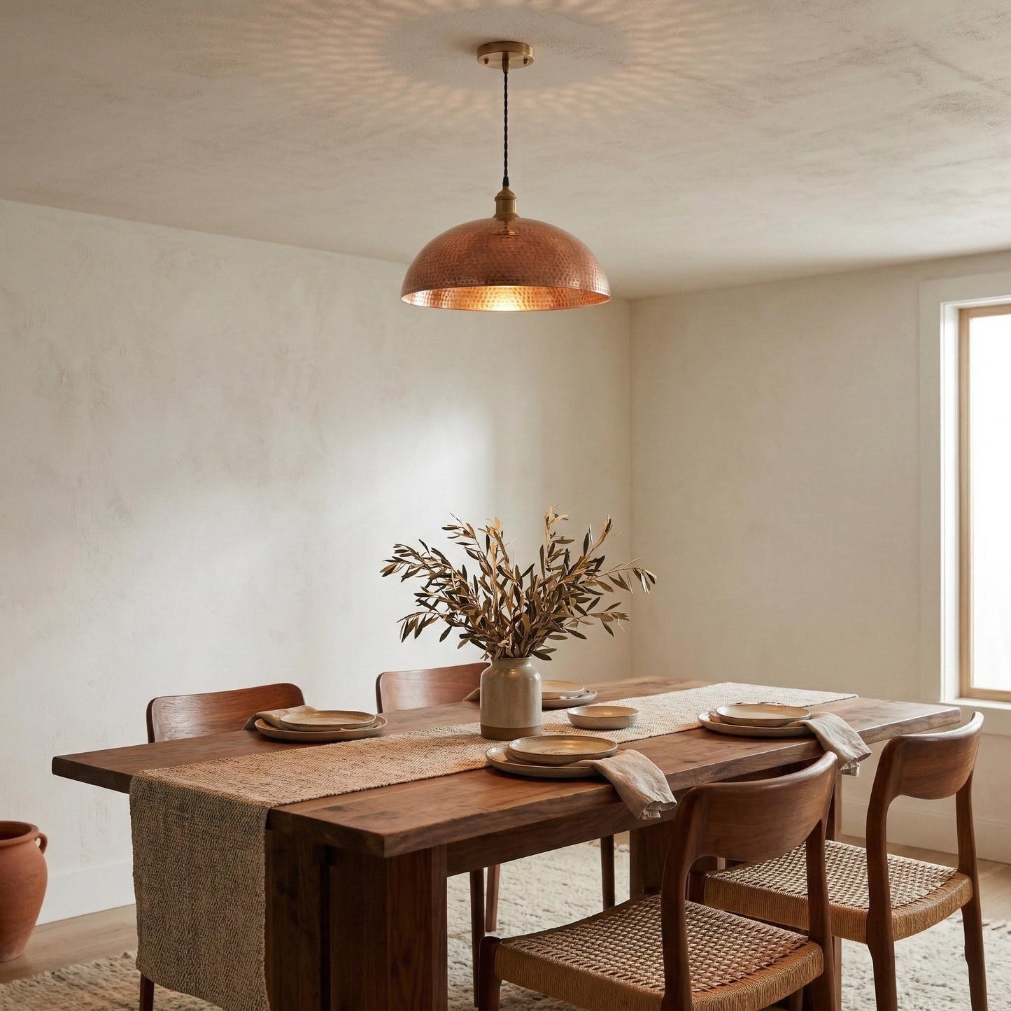 Hammered Copper Dome Pendant Light, Rustic Hanging Lamp, Kitchen Island Lighting
