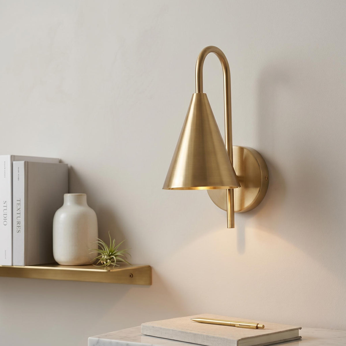 Modern Brass Cone Wall Sconce