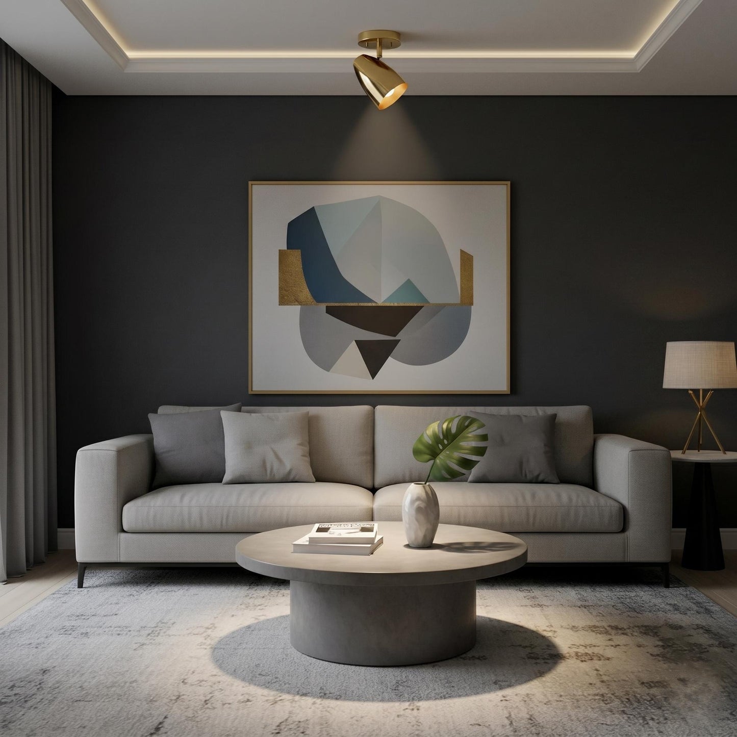 Modern Brass Spotlight Ceiling Light – Adjustable Flush Mount Fixture – Minimalist Gold Lamp