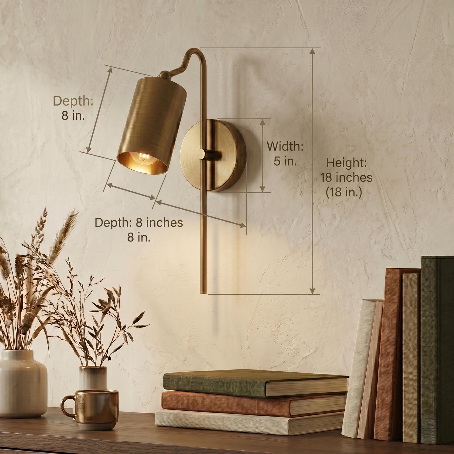 Modern Brass Adjustable Wall Sconce – Cylinder Shade Reading Light