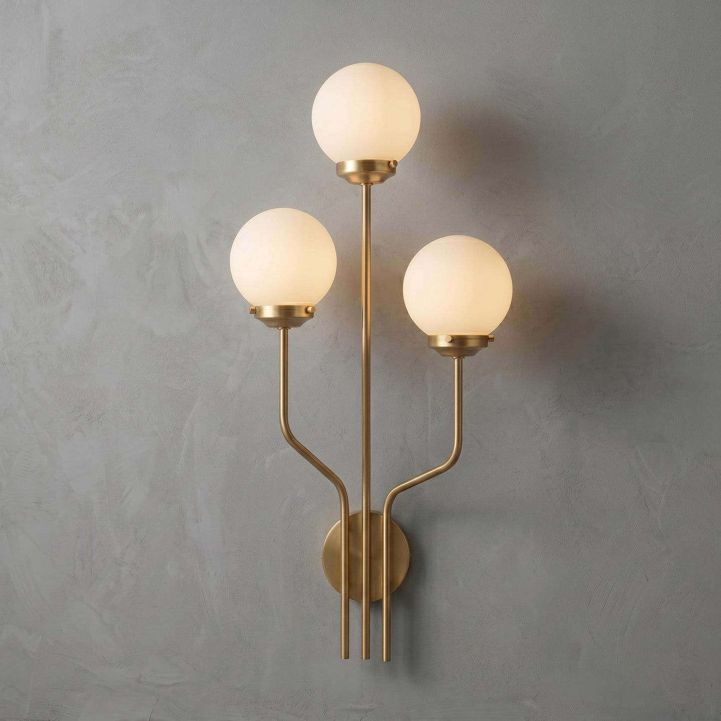 Vertical Brass Sconce – Frosted Glass Globe Wall Lamp – Mid Century Modern Lighting