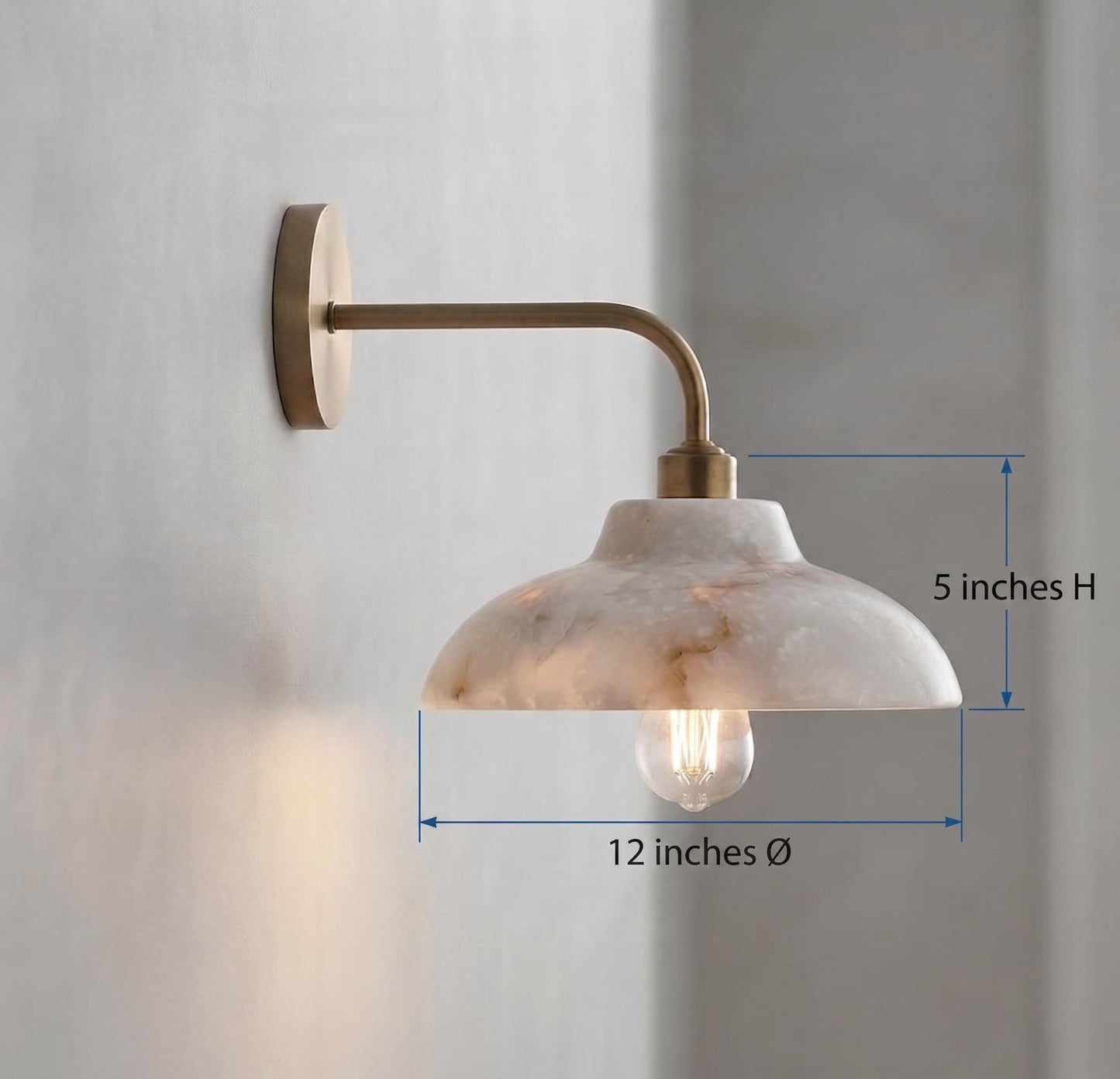 Natural Alabaster Wall Sconce, Solid Brass Wall Lamp, Modern Bathroom Vanity Light, Mid Century Bedroom Hallway Wall Lighting