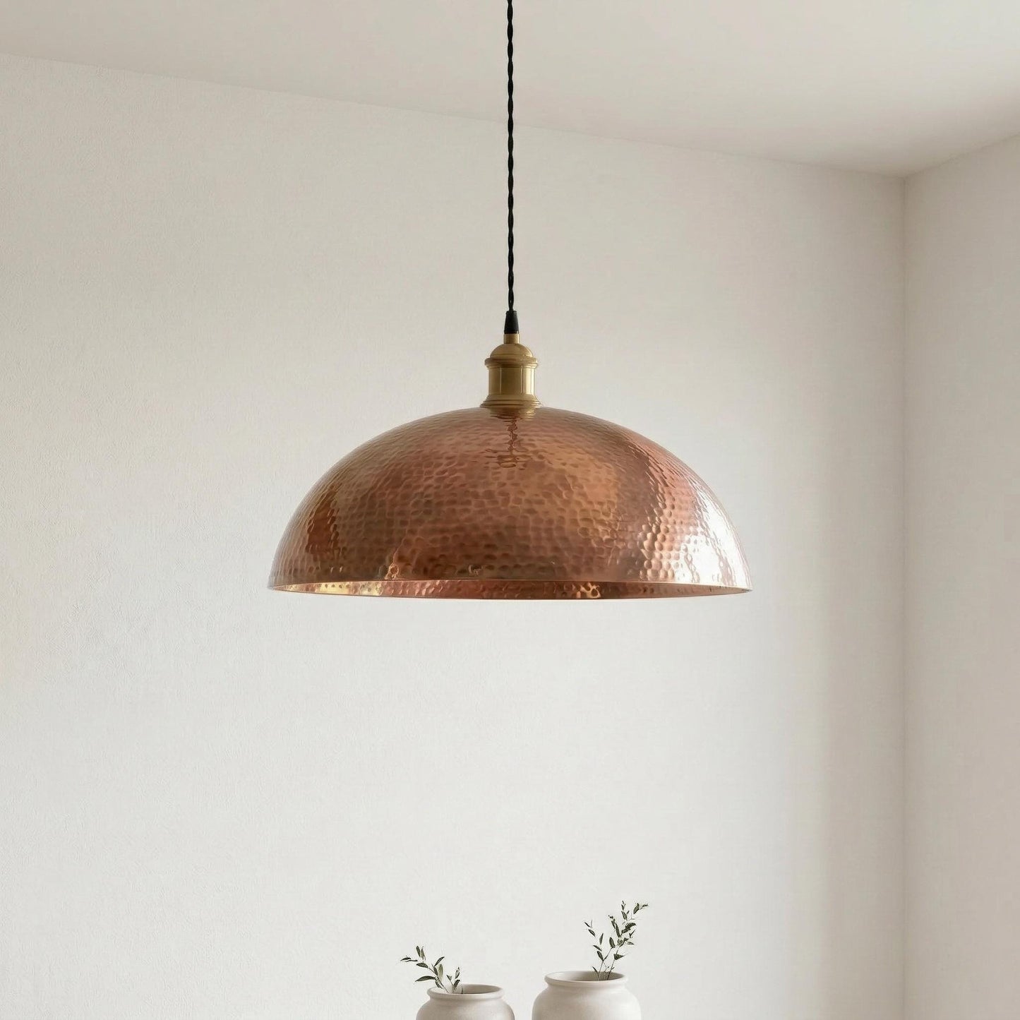 Hammered Copper Dome Pendant Light, Rustic Hanging Lamp, Kitchen Island Lighting