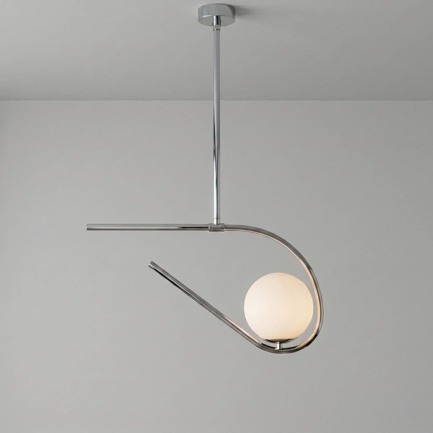Sculptural Brass Chandelier – 6” Opal Globe Ceiling Light – Minimalist Artistic Pendant – Luxury Statement Lighting Fixture