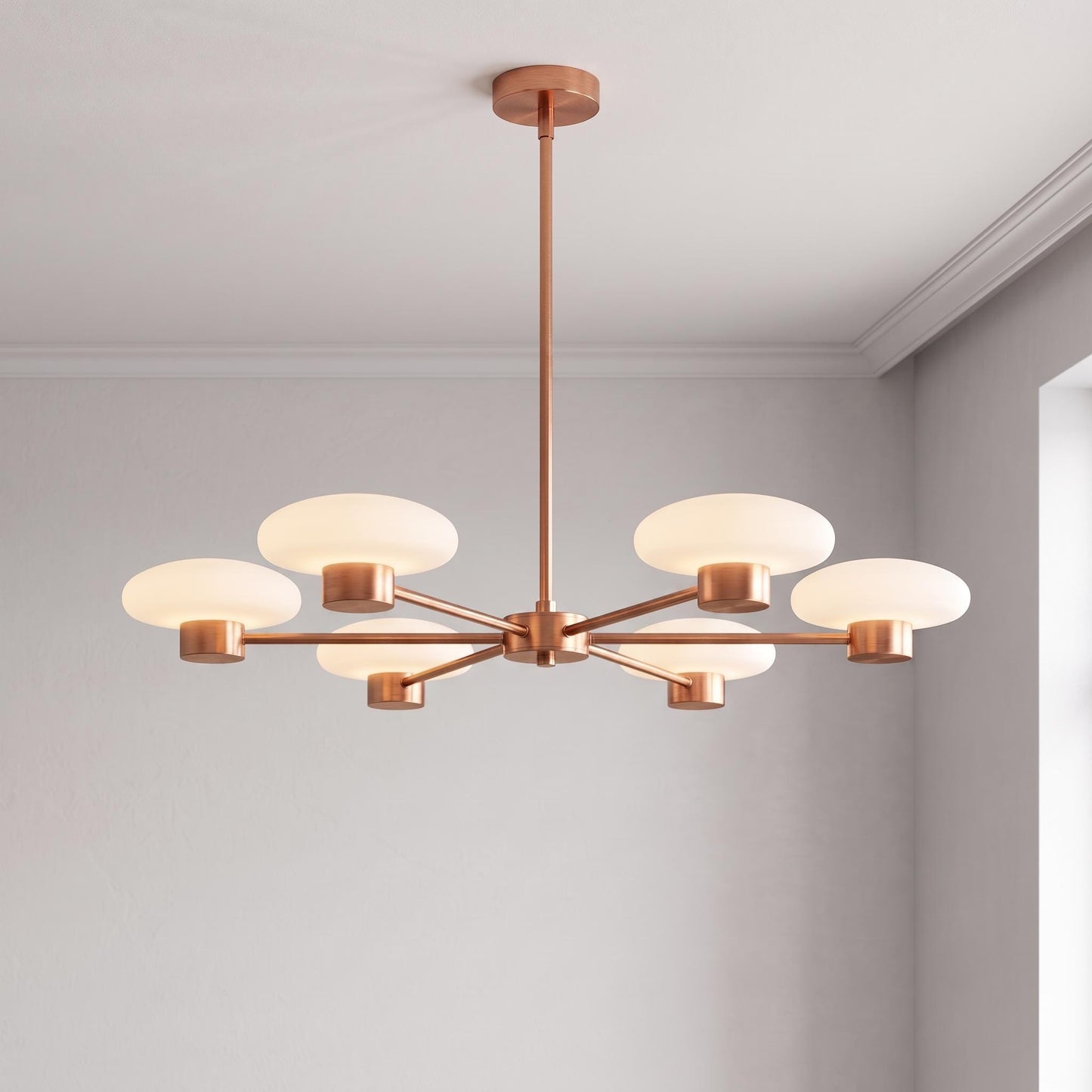 Modern Brass Sputnik Chandelier, 6 Light Opal Glass Ceiling Light, Mid Century Pendant, Dining Room Kitchen Island Lighting