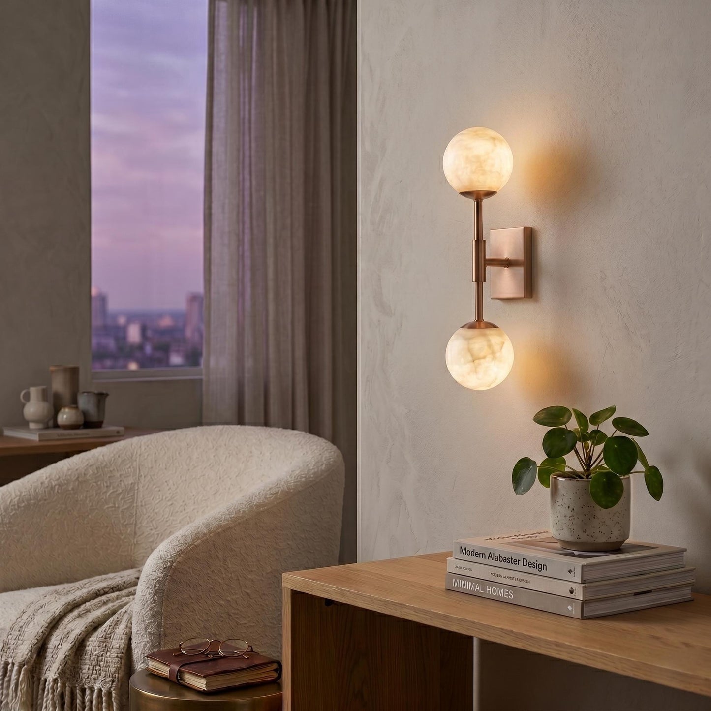 Alabaster Globe Wall Sconce, Double Brass Wall Light, Luxury Bathroom Vanity Light, Modern Stone Wall Fixture