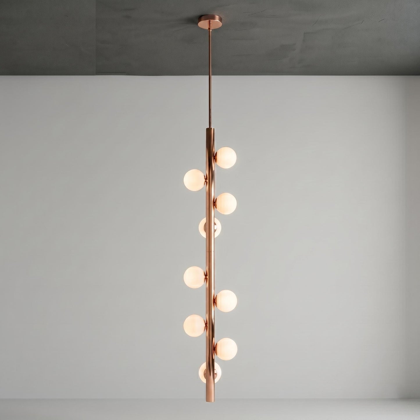 Luxury Brass Globe Chandelier | 76" Vertical Pendant Light, Opal Glass Globes