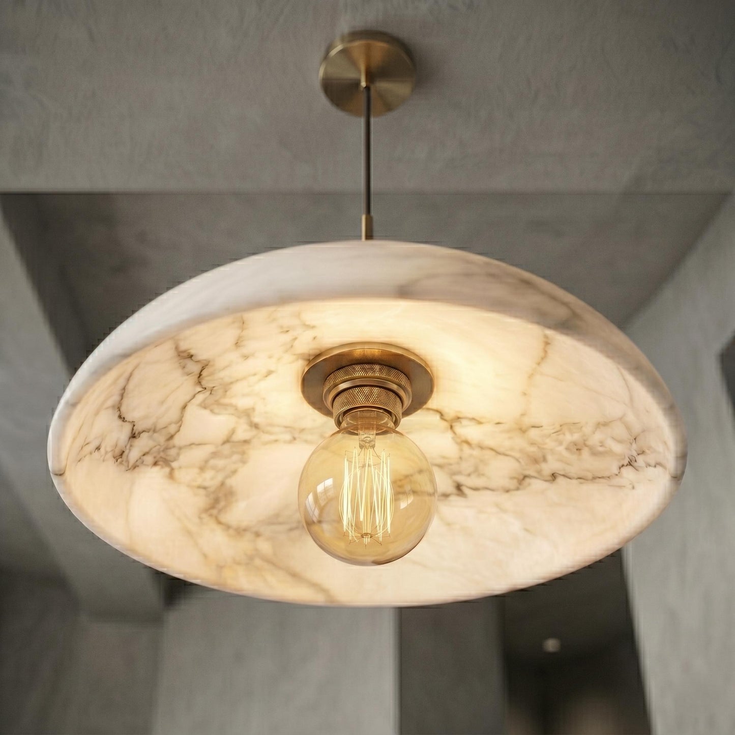 Alabaster Pendant Light, Large Stone Ceiling Lamp, Brass Hanging Light, Modern Marble Pendant, Kitchen Island Lighting, Luxury Ceiling Light