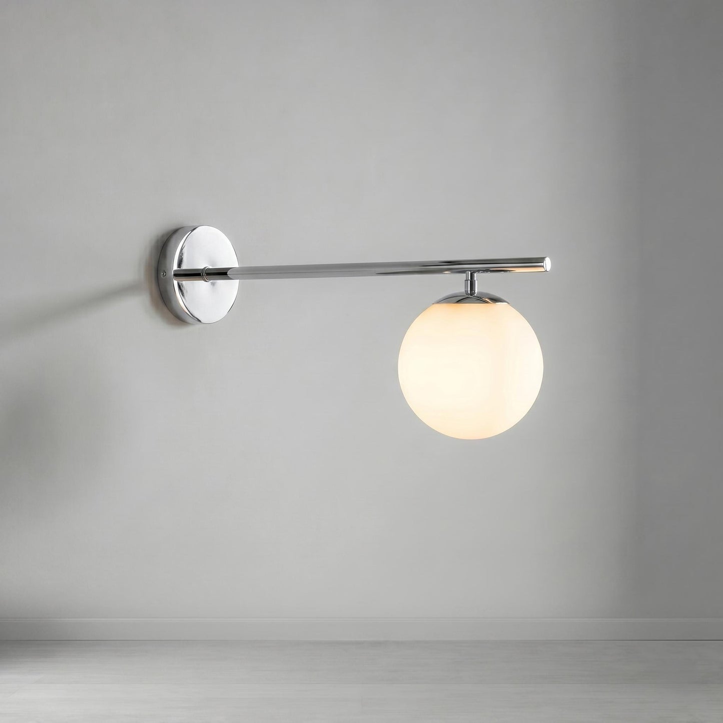 Brass Globe Wall Light – Mid Century Sconce – 6" Opal Glass – Bathroom Vanity Bedside Lighting