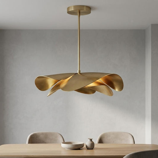 Modern Sculptural Brass Pendant Light, Artistic Brass Chandelier, Organic Leaf Ceiling Light, Designer Dining Room Pendant