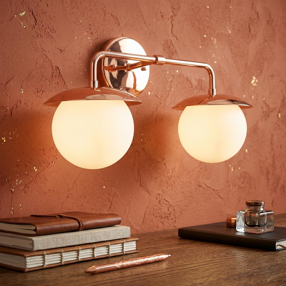 Brass Double Globe Wall Sconce