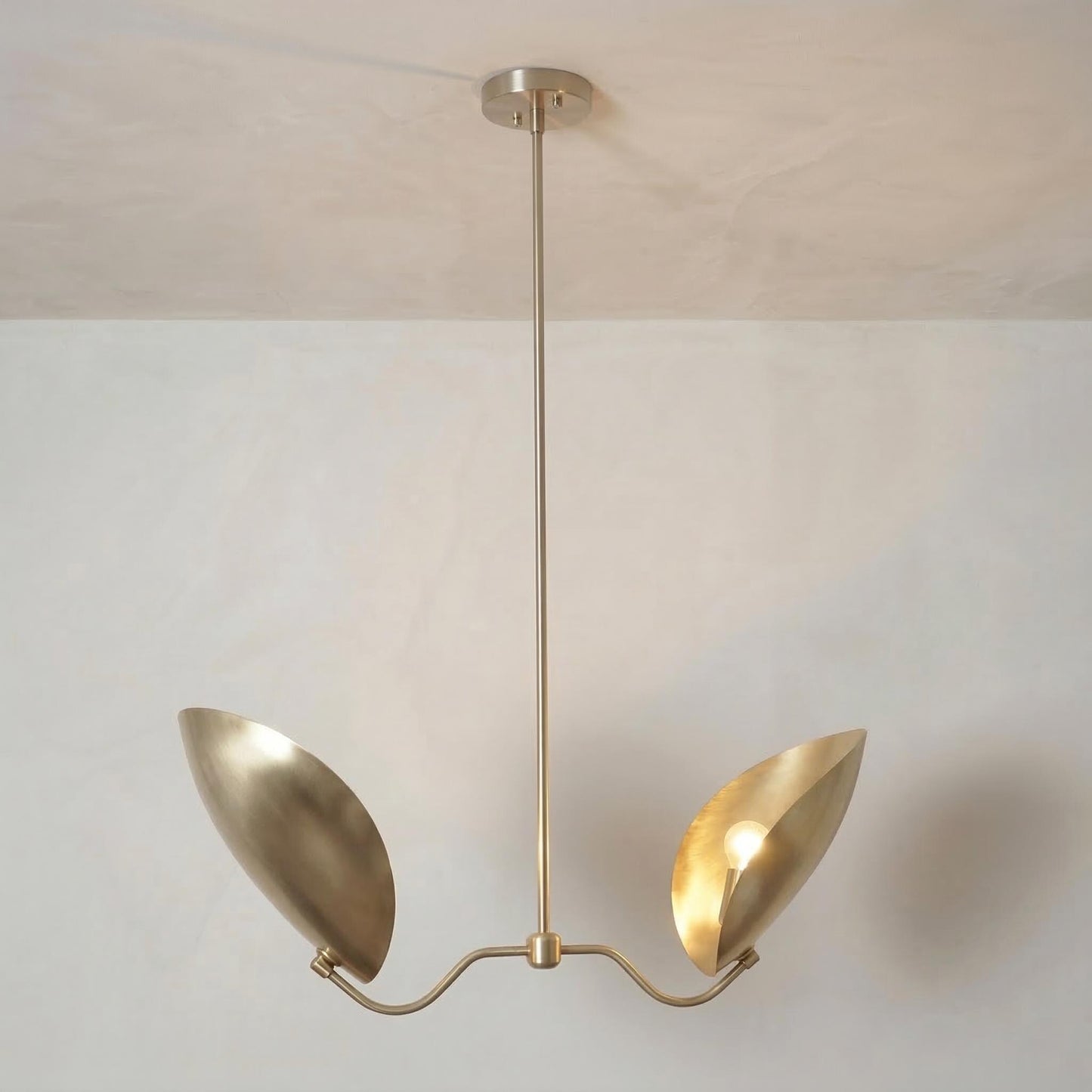 Mid Century Brass Lily Chandelier – 2 Light Sculptural Pendant Light