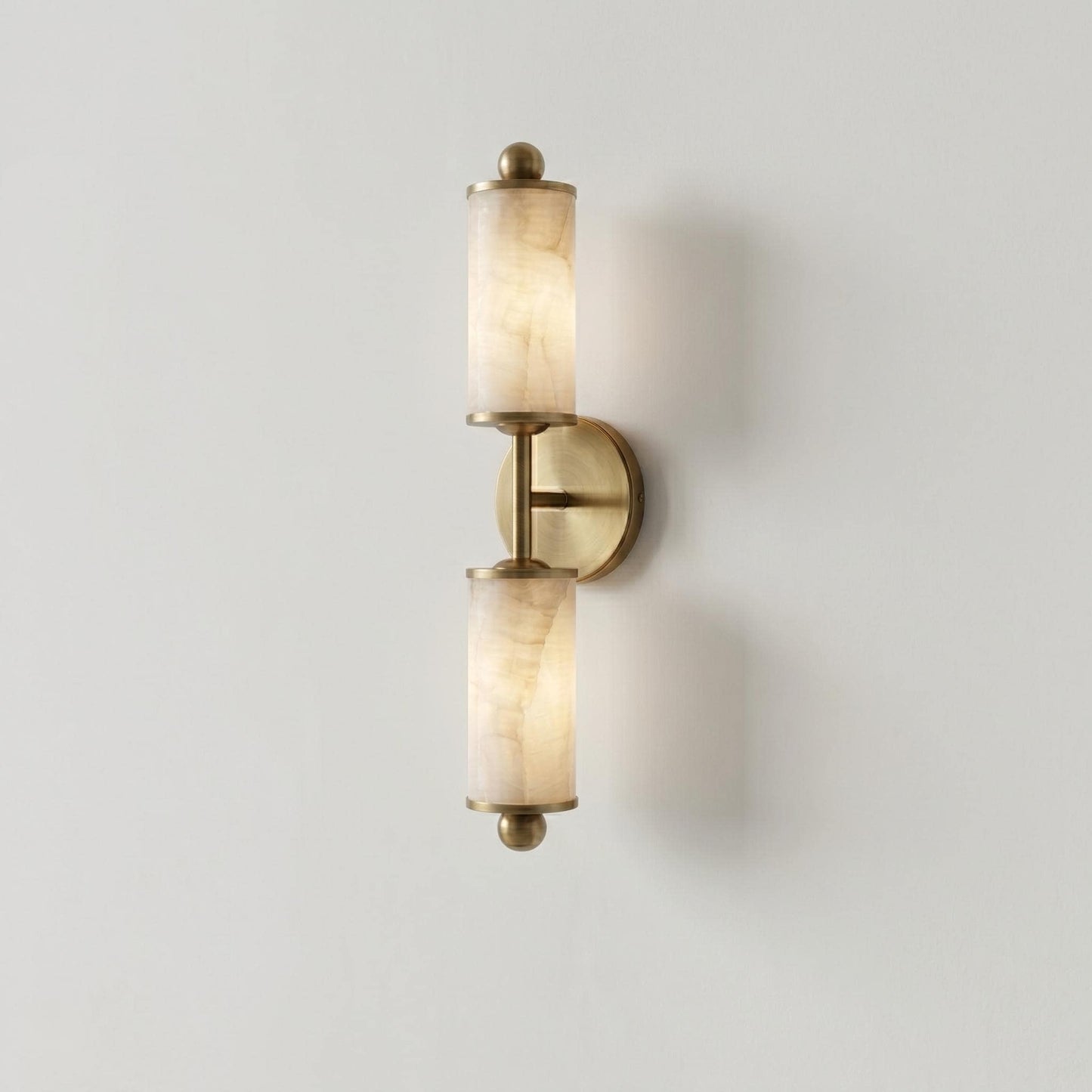 Natural Alabaster Wall Sconce, Brass Wall Light, Double Cylinder Sconce, Luxury Bathroom Vanity Light, Custom Finish Fixture