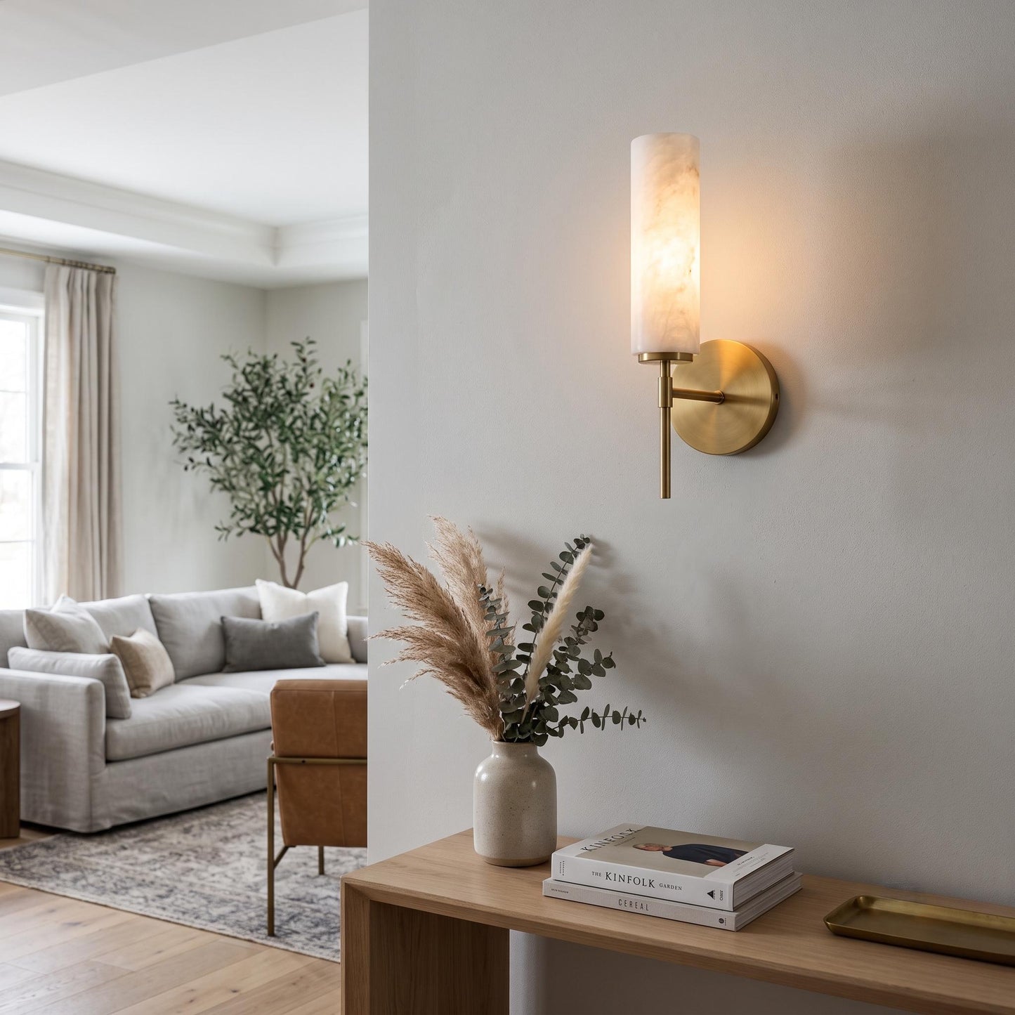 Alabaster Wall Sconce, Modern Brass Wall Lamp, Stone Wall Light, Bathroom Vanity Sconce, Luxury Bedside Light, Minimal Wall Fixture