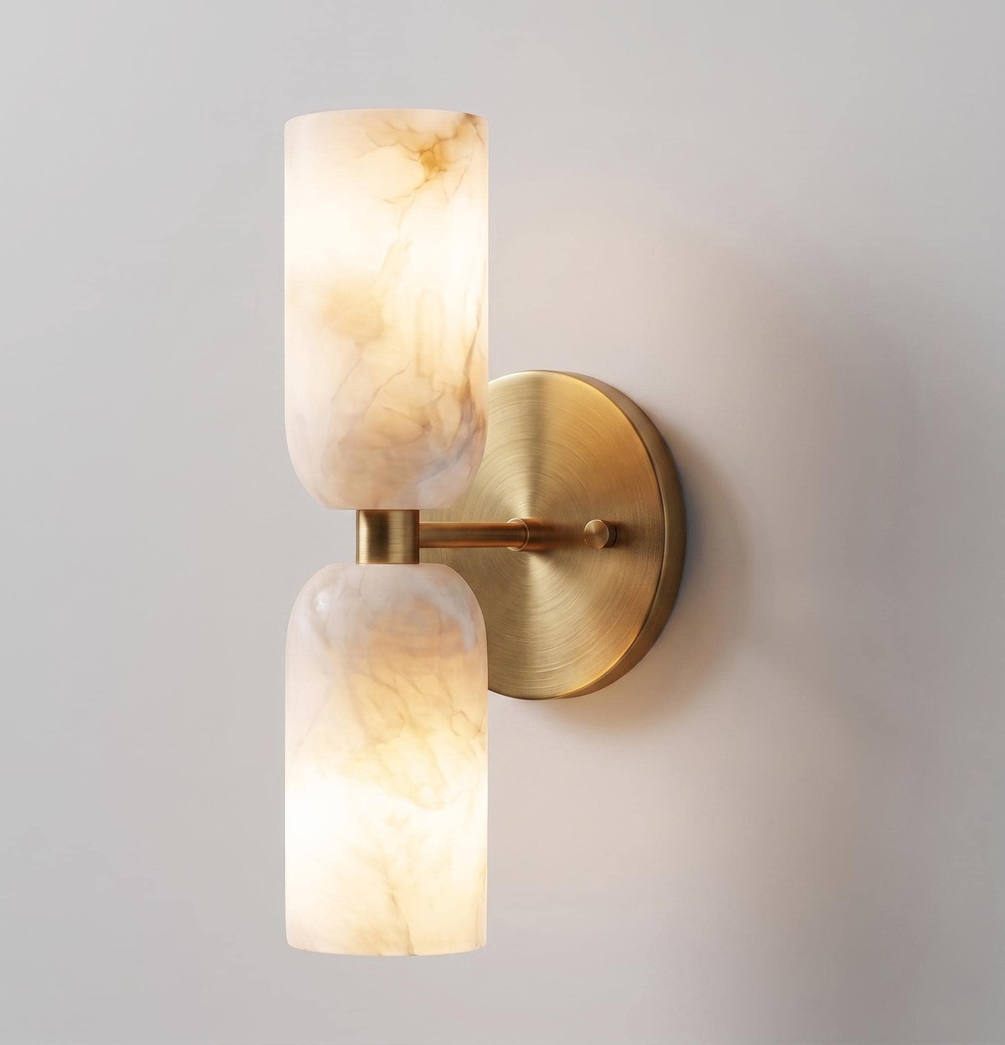 Alabaster Stone Double Cylinder Marble Sconce – Solid Brass Wall Light, Alabaster Shade Lamp