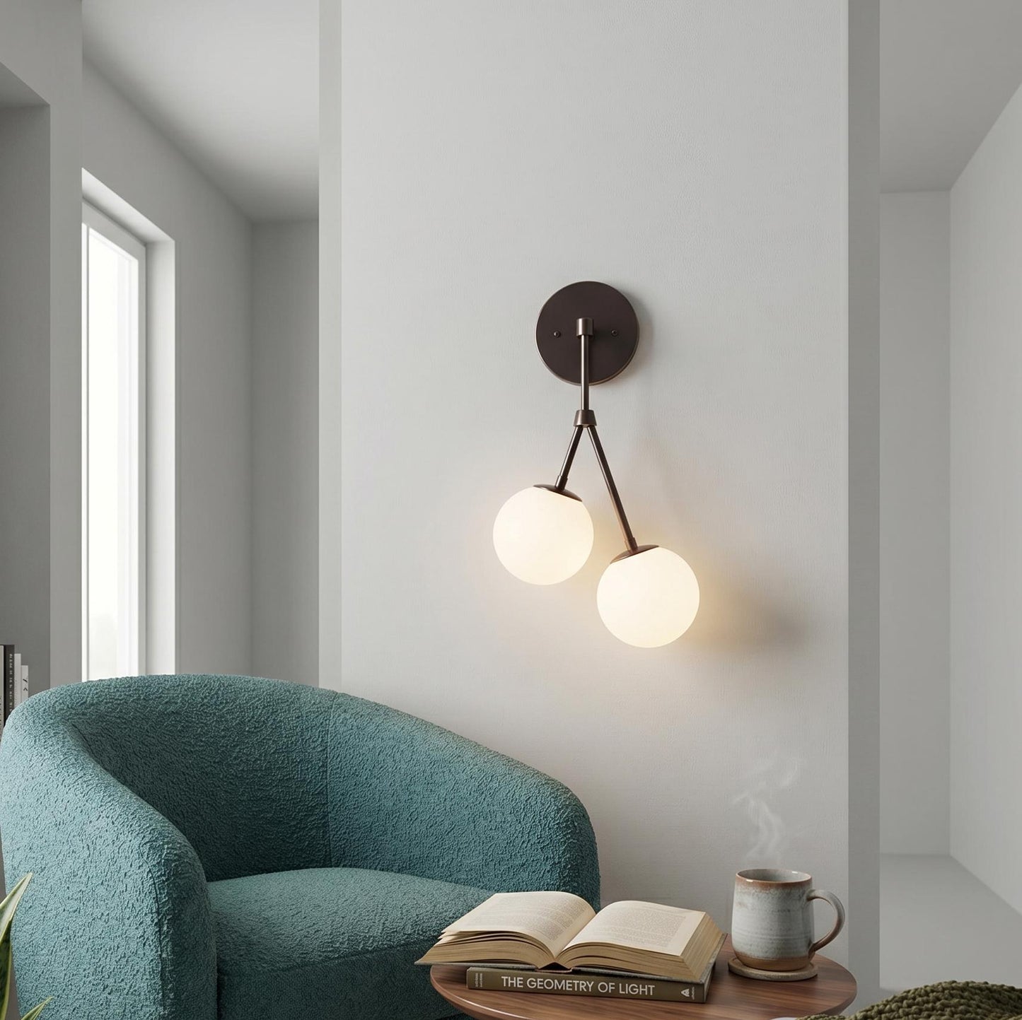 Brass Double Globe Sconce, Mid Century Frosted Glass Wall Light, 5 Inch Globe Fixture