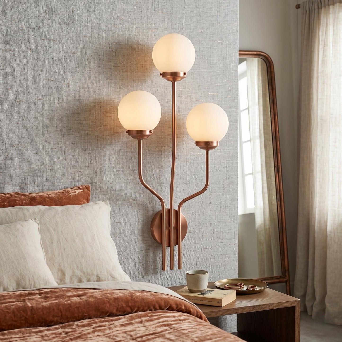 Vertical Brass Sconce – Frosted Glass Globe Wall Lamp – Mid Century Modern Lighting