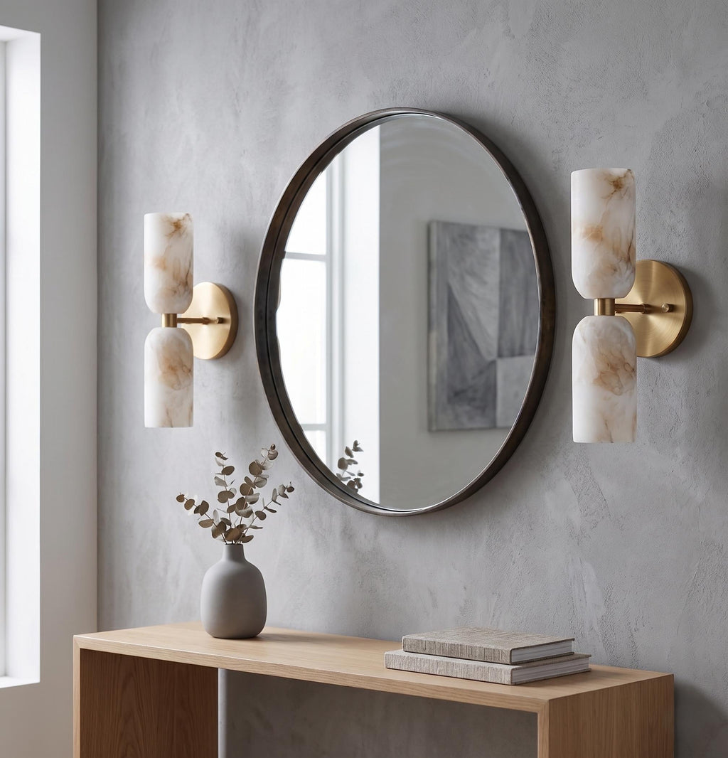 Alabaster Stone Double Cylinder Marble Sconce