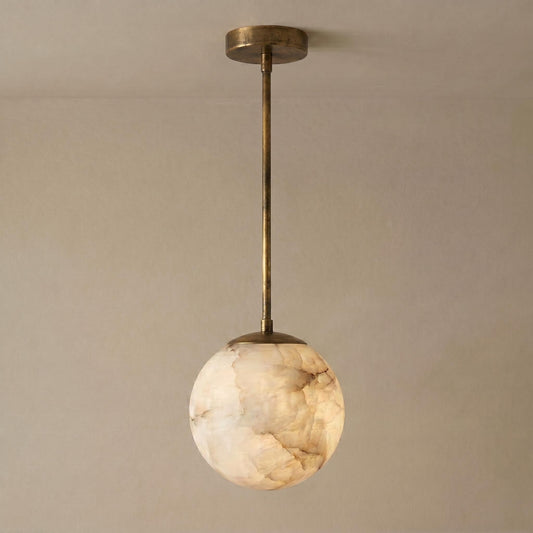 Alabaster Globe Pendant Light, Brass Hanging Lamp, Luxury Kitchen Island Lighting, Modern Stone Pendant, Custom Finish