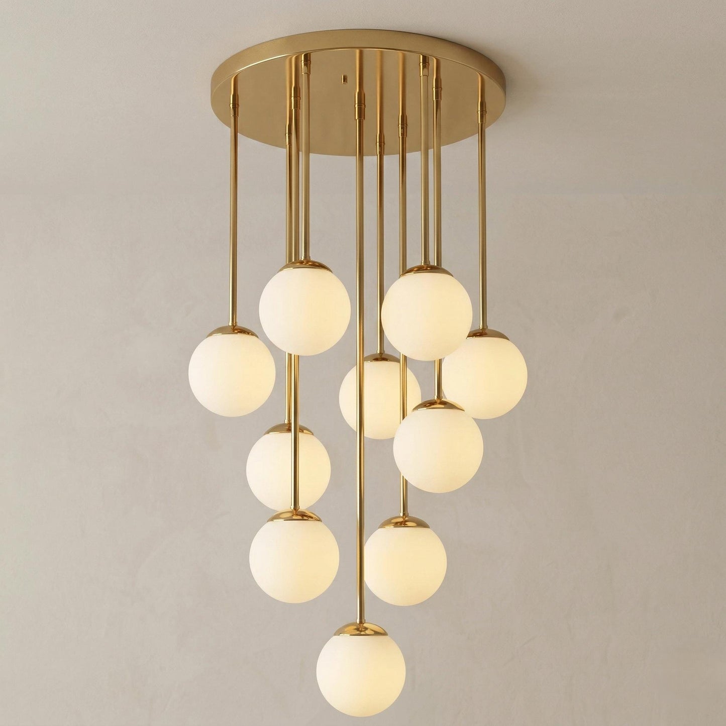 Large Brass Cluster Chandelier | Multi Globe Pendant Light, Staircase Lighting Fixture