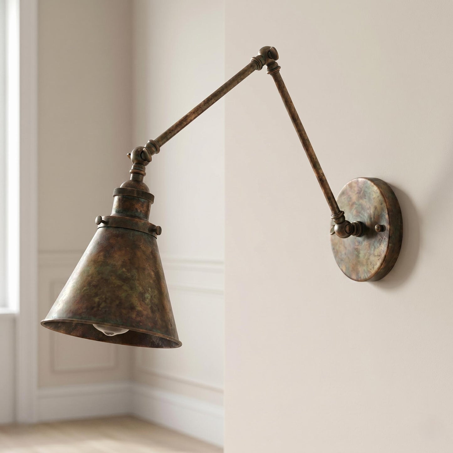 Adjustable Brass Wall Sconce, Swing Arm Wall Lamp, Industrial Brass Wall Light, Articulating Bedside Lamp, Vintage Style Wall Lighting