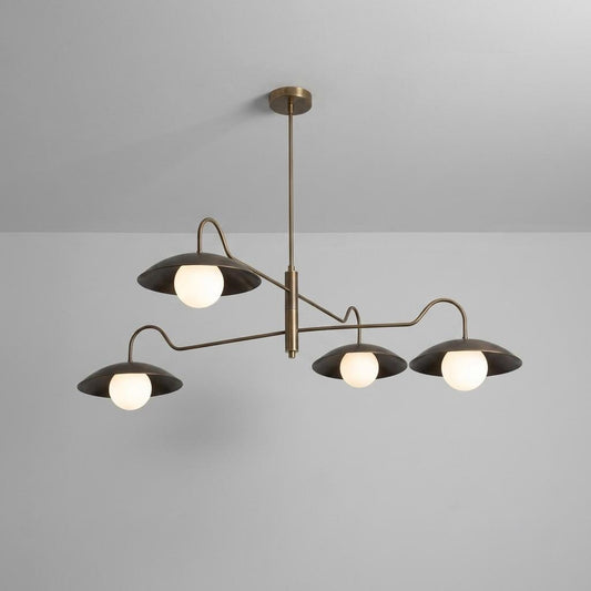Modern Brass Swing Arm Chandelier, 4 Light Semi Flush Ceiling Light, Adjustable Brass Pendant, Mid Century Modern Dining Room Light