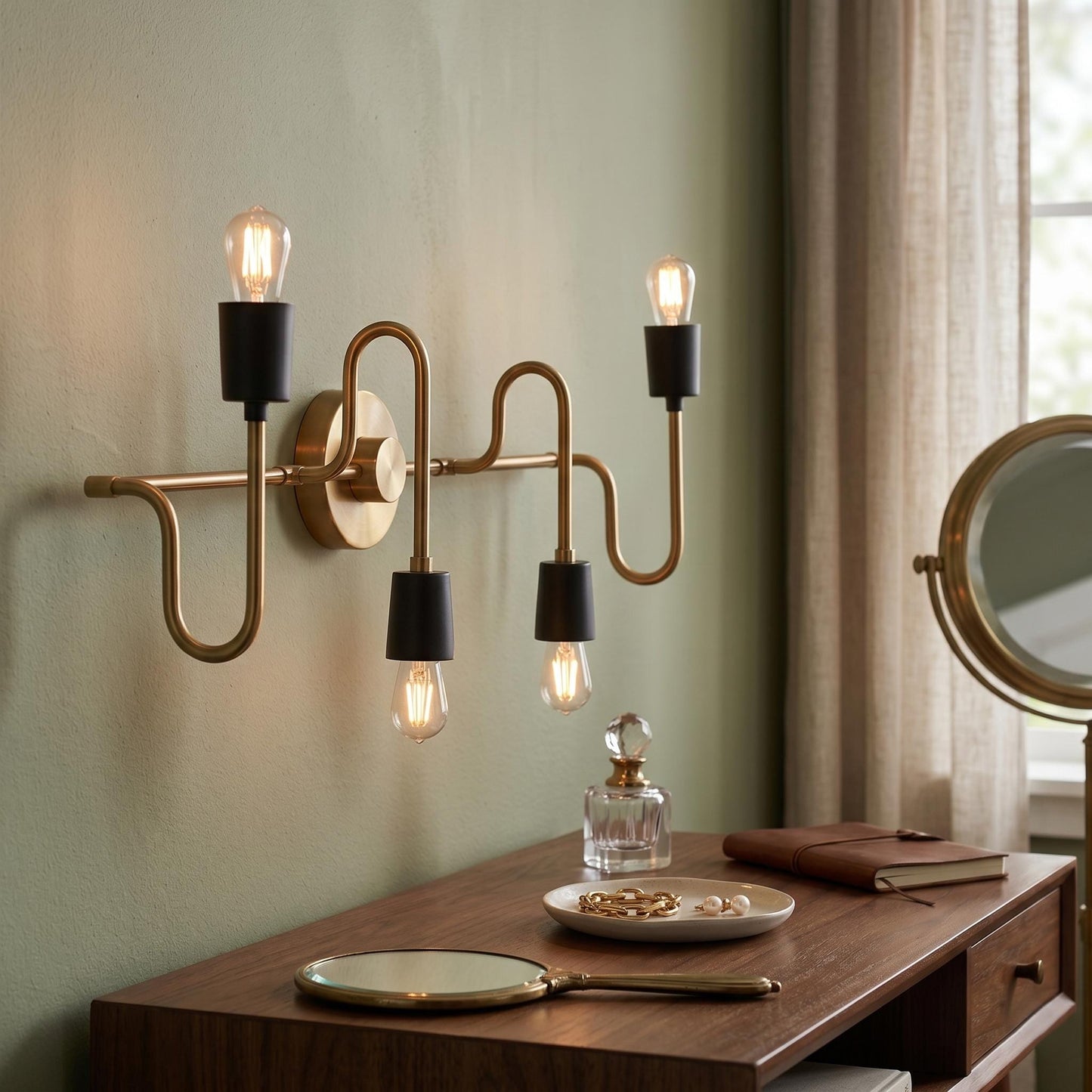 Modern Brass 4-Light Linear Wall Sconce – Industrial Mid-Century Vanity Light