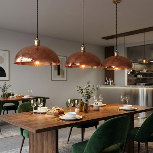 Hammered Copper Dome Pendant Light, Rustic Hanging Lamp, Kitchen Island Lighting