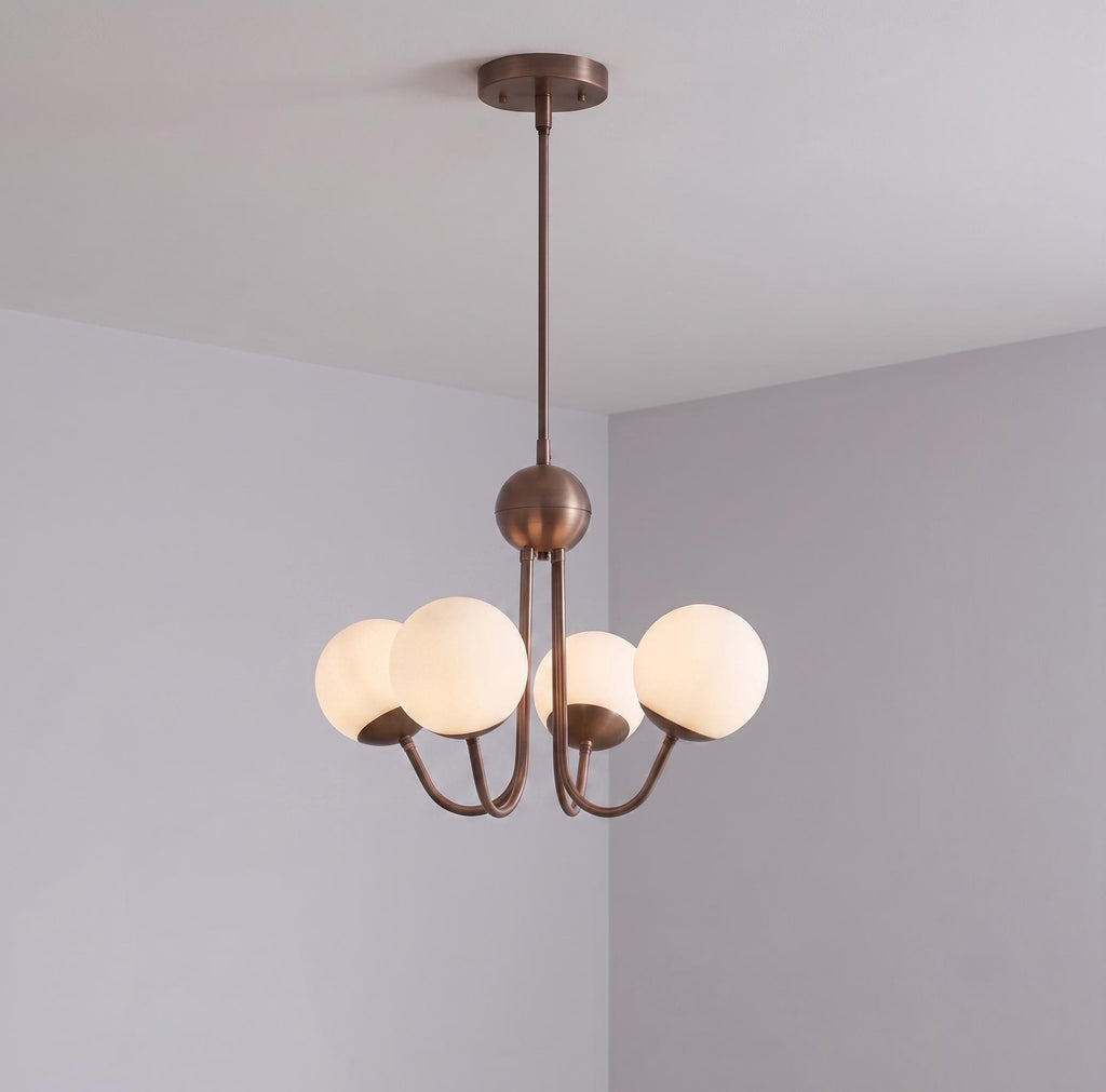 Modern Brass 4 Light Opal Glass Pendant