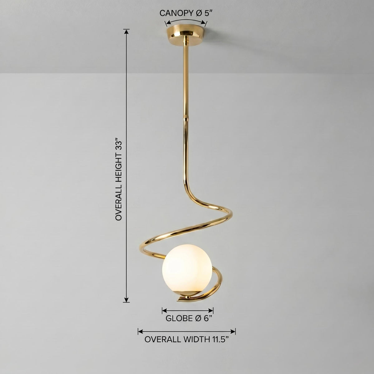 Sculptural Spiral Brass Pendant Light