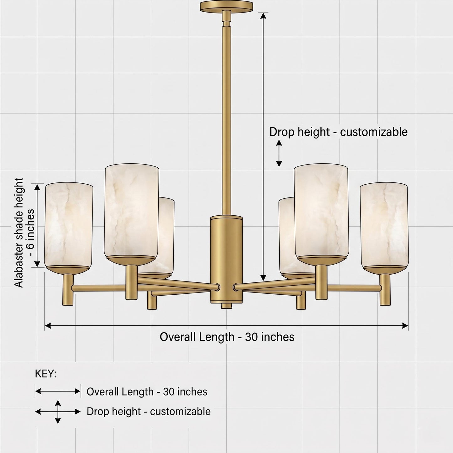 6 Light Alabaster Chandelier, Brass Ceiling Light, Modern Dining Room Chandelier, Luxury Alabaster Lighting, Custom Finish