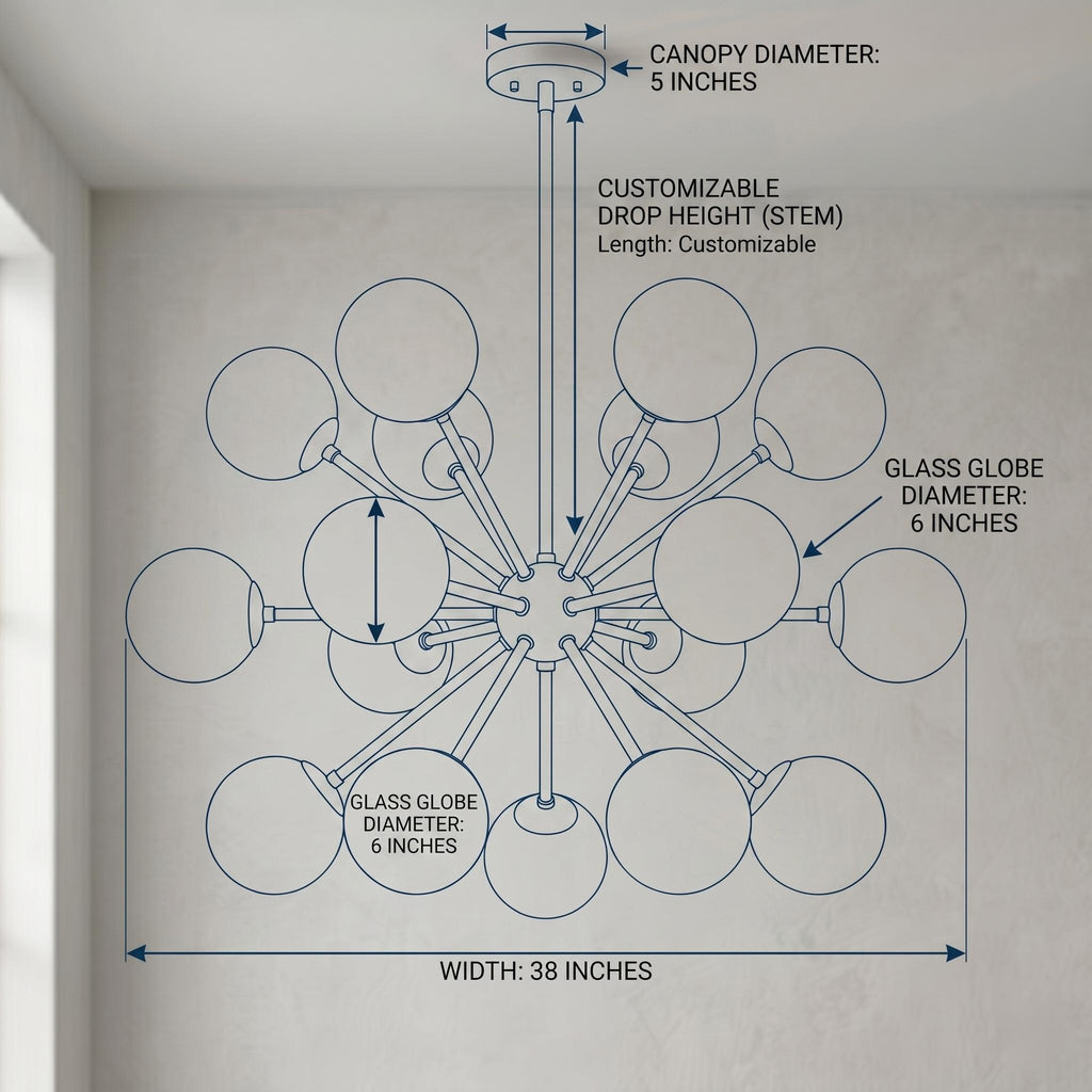 Sputnik Chandelier, 17 Light Globe Chandelier