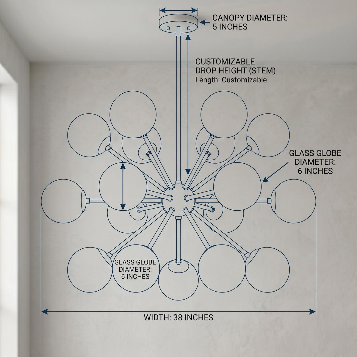 Sputnik Chandelier, 17 Light Globe Chandelier
