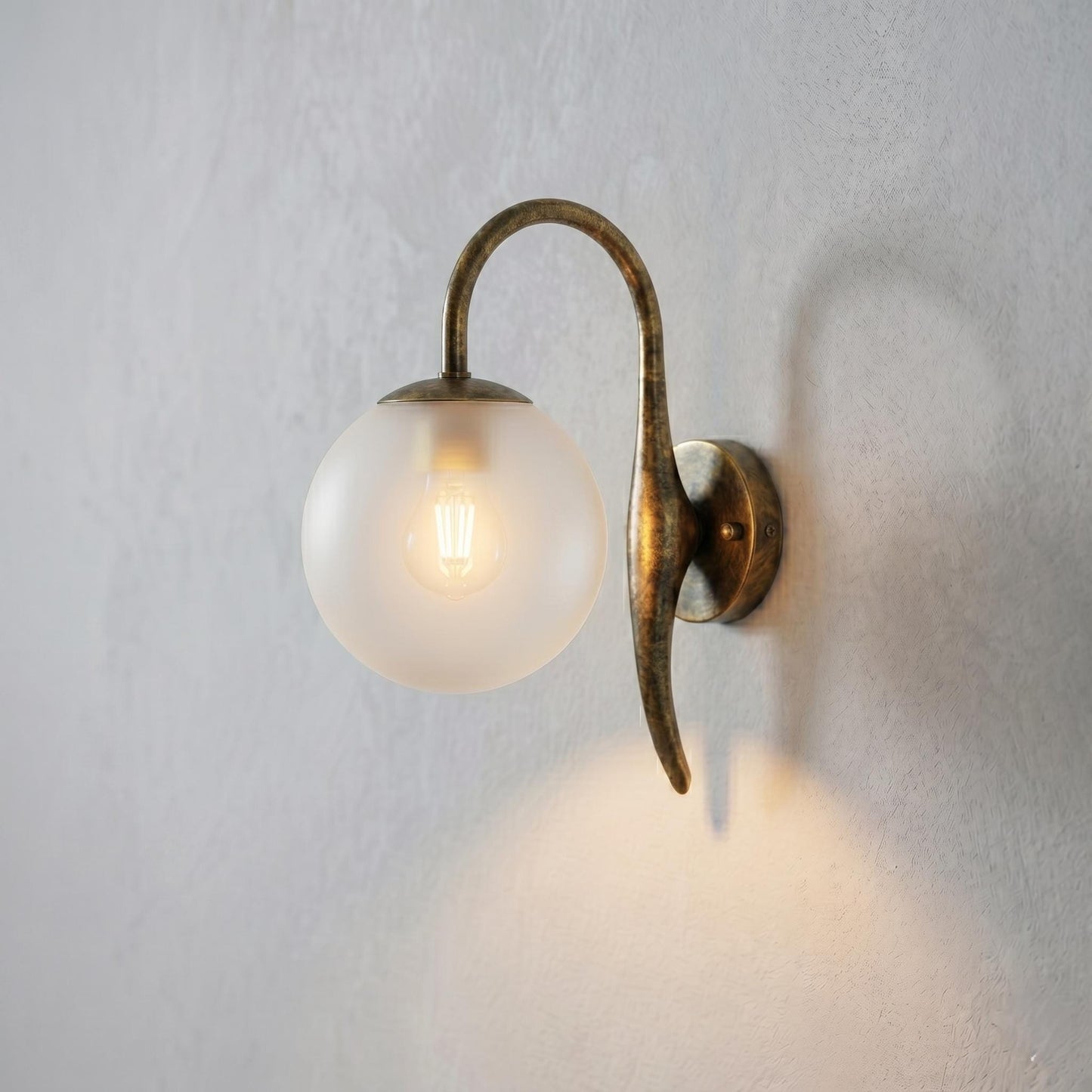 Brass Globe Wall Sconce – Modern Minimalist Frosted Glass Bedside Lamp Fixture