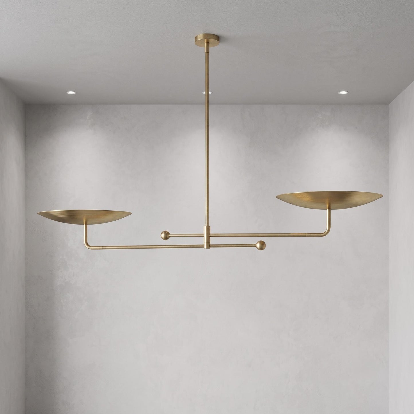 Modern Brass Swing Arm Chandelier, Adjustable 2 Light Brass Pendant, Minimalist Linear Ceiling Light, Dining Room Island Fixture