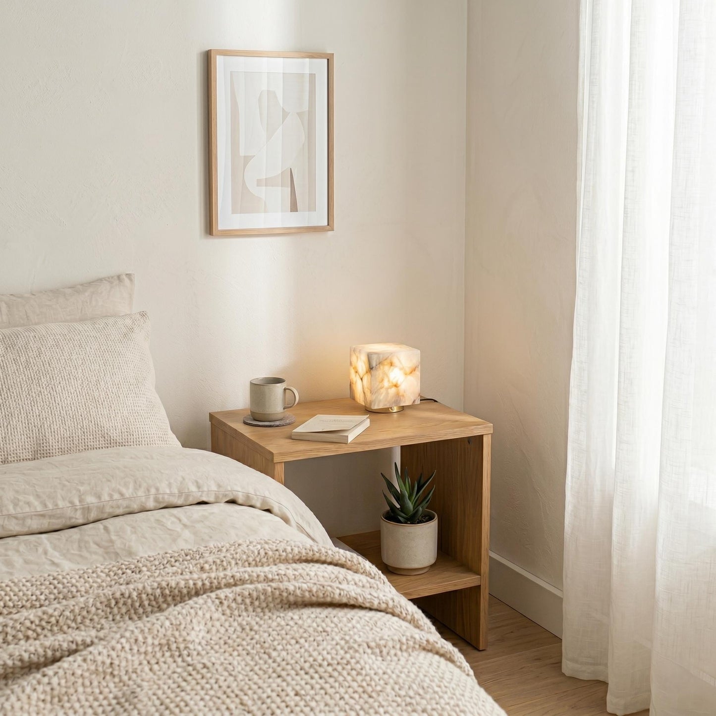 Alabaster Cube Lamp, Stone Table Lamp, Modern Marble Lamp, Luxury Bedside Lamp, Natural Alabaster Accent Light, Minimal Desk Lamp