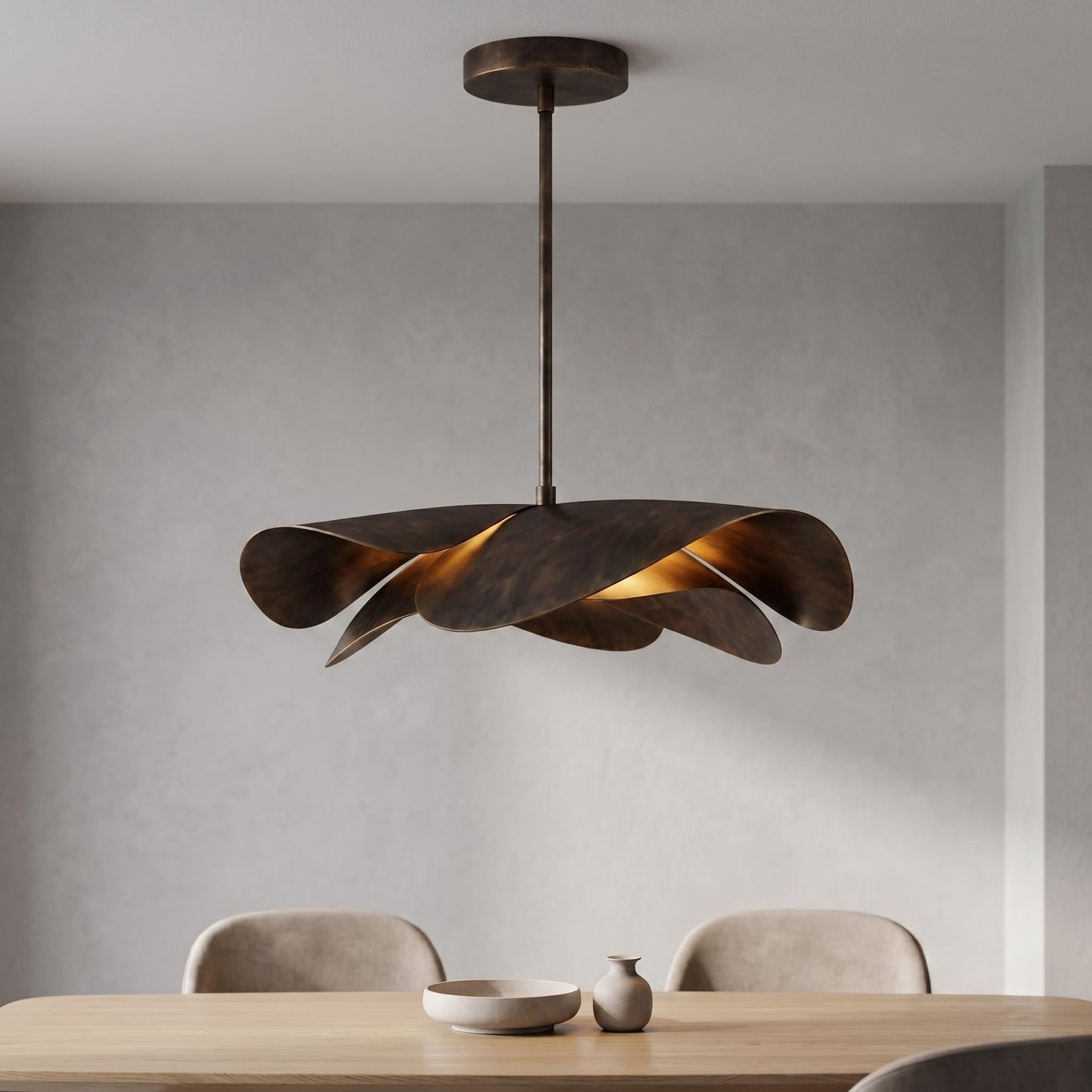 Modern Sculptural Brass Pendant Light, Artistic Brass Chandelier, Organic Leaf Ceiling Light, Designer Dining Room Pendant