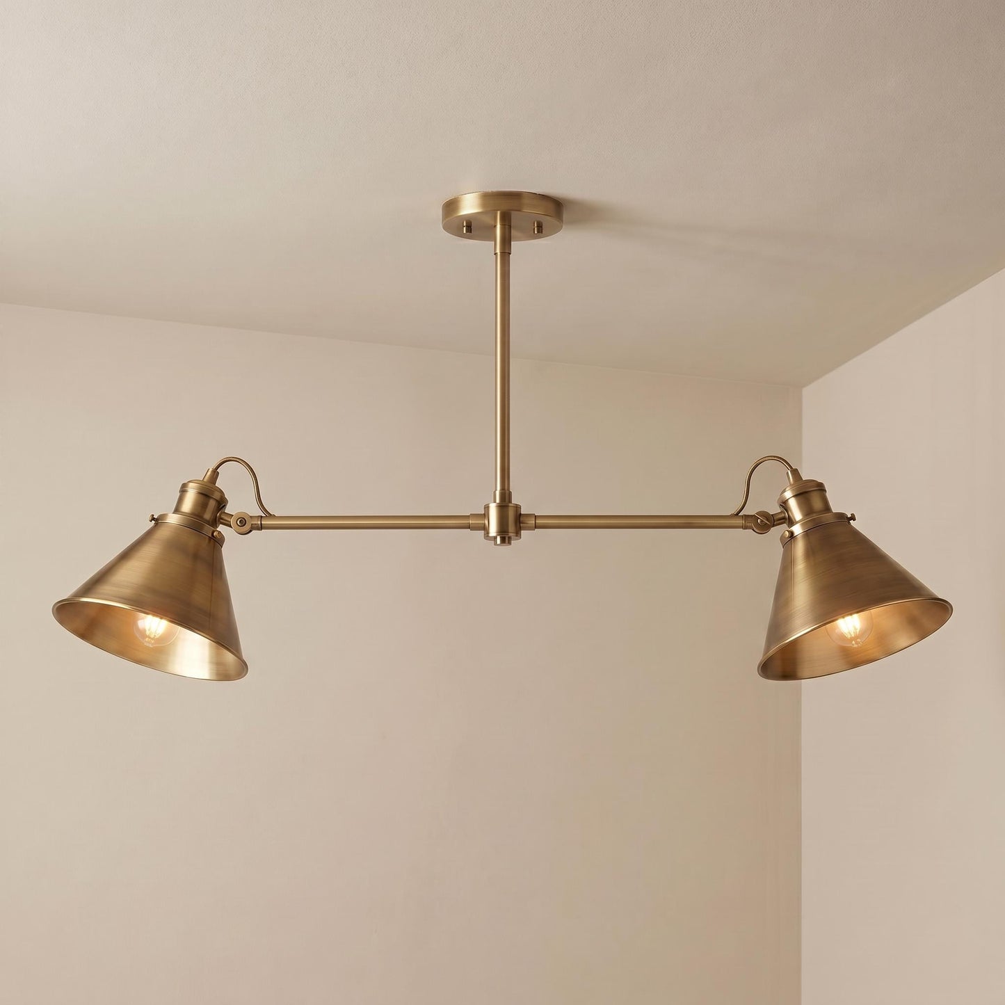 Brass Linear Chandelier – 35" Industrial Style Pendant Light – Modern Farmhouse Kitchen Island Fixture