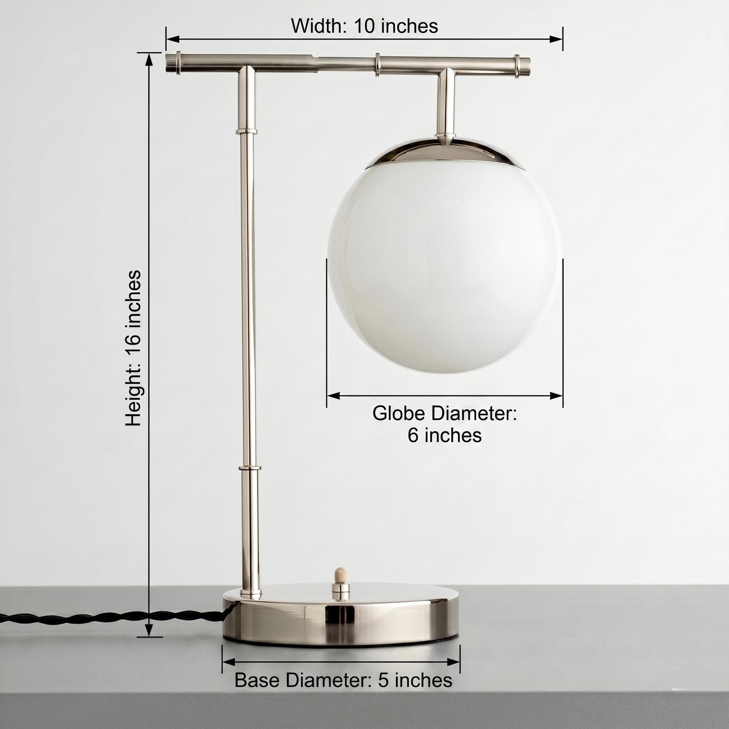 Modern Brass Globe Table Lamp – Frosted Glass Ball, Mid Century Desk Light