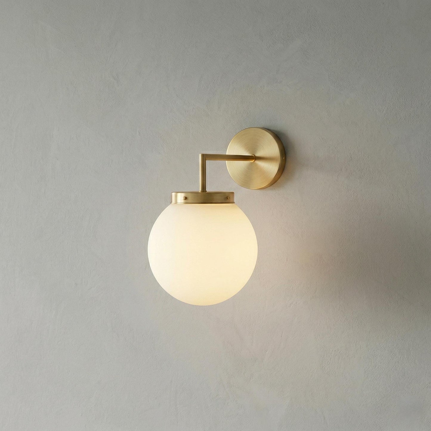 Modern Brass Wall Sconce, 6 Inch Opal Glass Globe Light, Minimalist Vanity Lamp