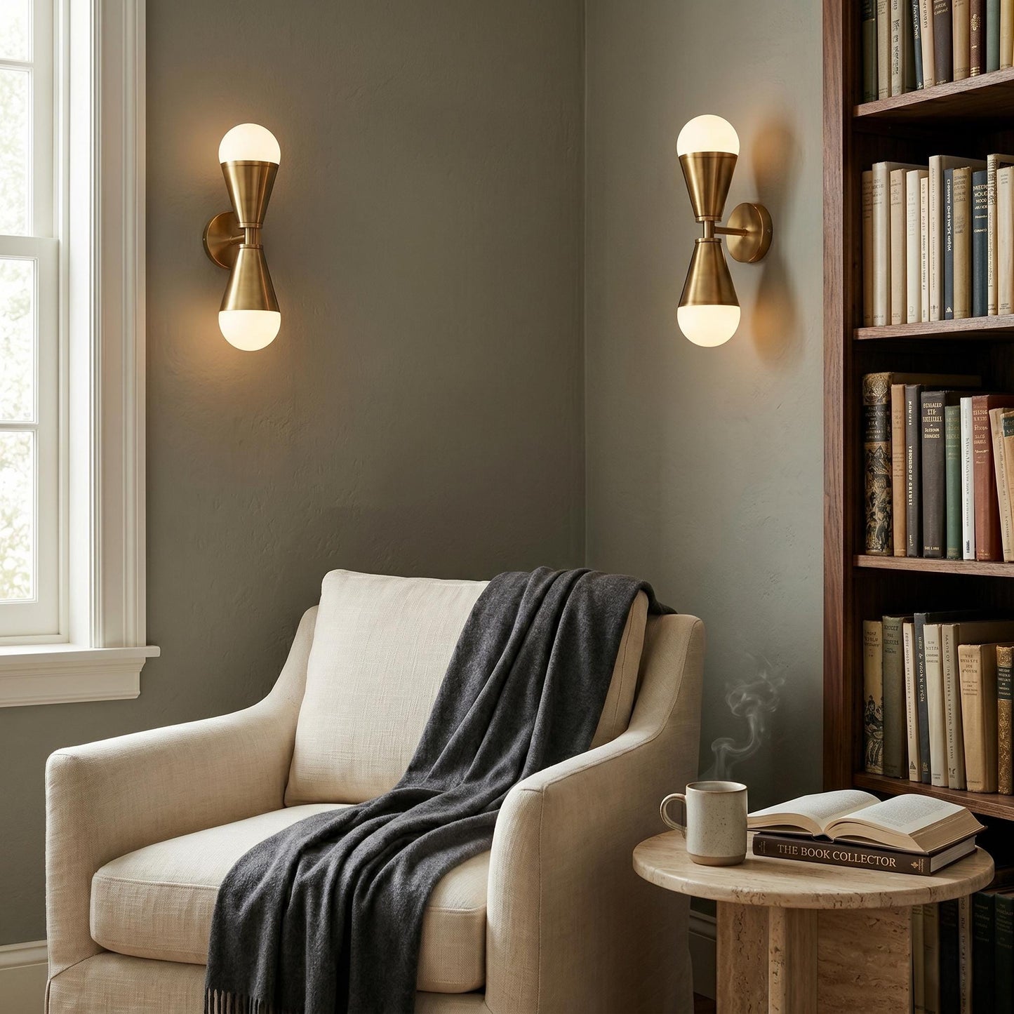 Modern Brass Double Sconce – Frosted Glass Globe Wall Lamp – Mid Century Lighting