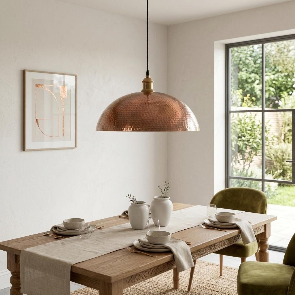 Hammered Copper Dome Pendant Light, Rustic Hanging Lamp, Kitchen Island Lighting