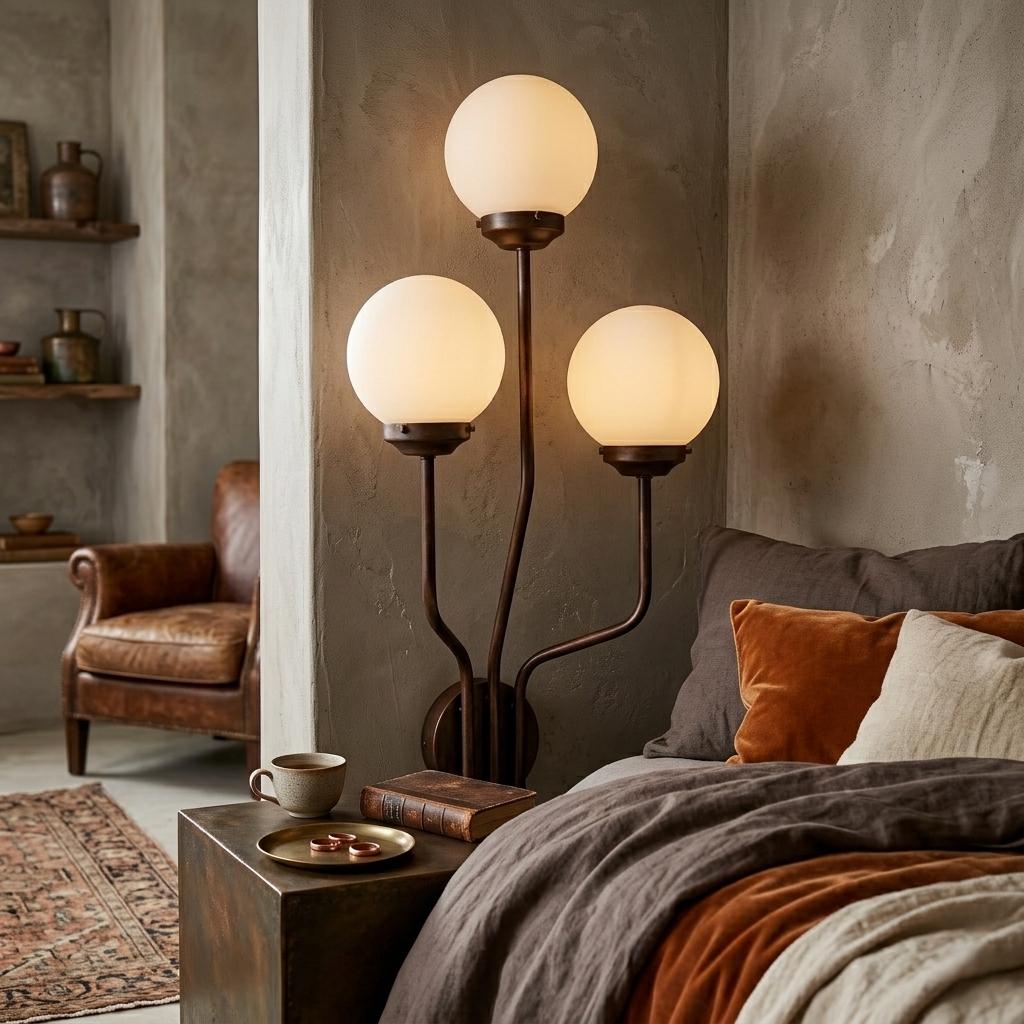 Vertical Brass Sconce – Frosted Glass Globe Wall Lamp – Mid Century Modern Lighting