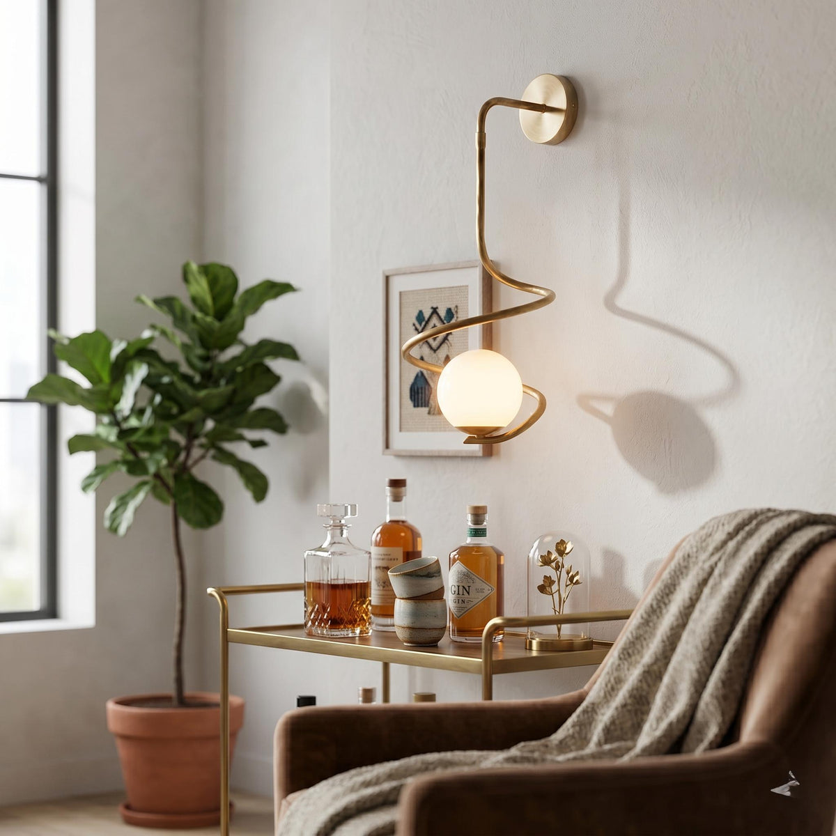 Sculptural Brass Spiral Sconce