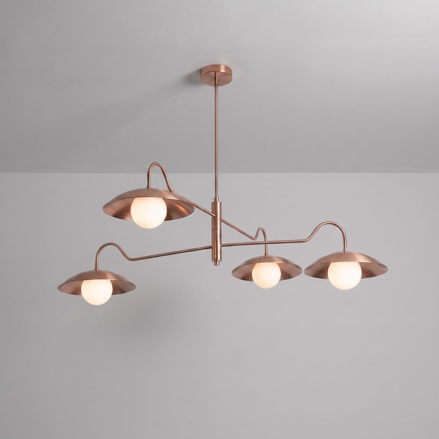 Modern Brass Swing Arm Chandelier, 4 Light Semi Flush Ceiling Light, Adjustable Brass Pendant, Mid Century Modern Dining Room Light